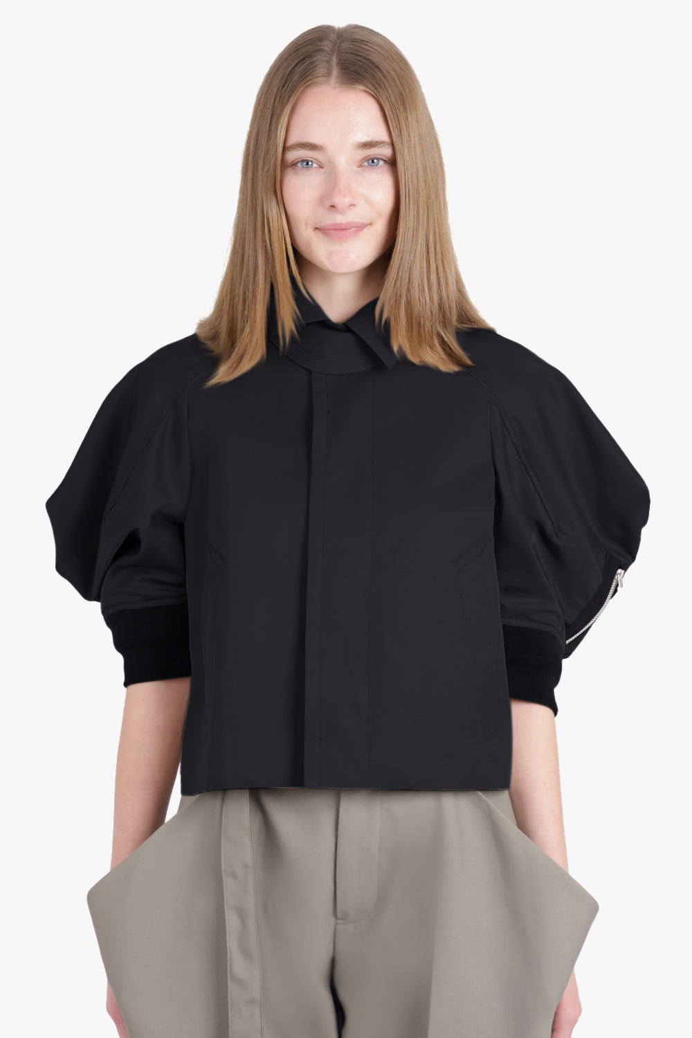 Contrast Jacket With Exaggerated Wing Sleeve | Black