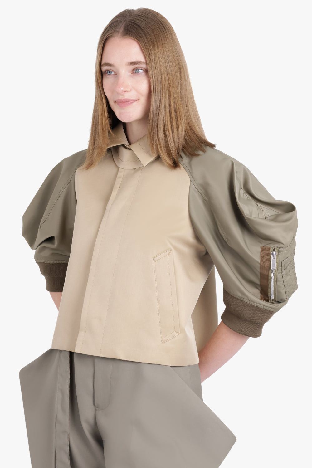 Contrast Jacket With Exaggerated Wing Sleeve | Beige/Taupe
