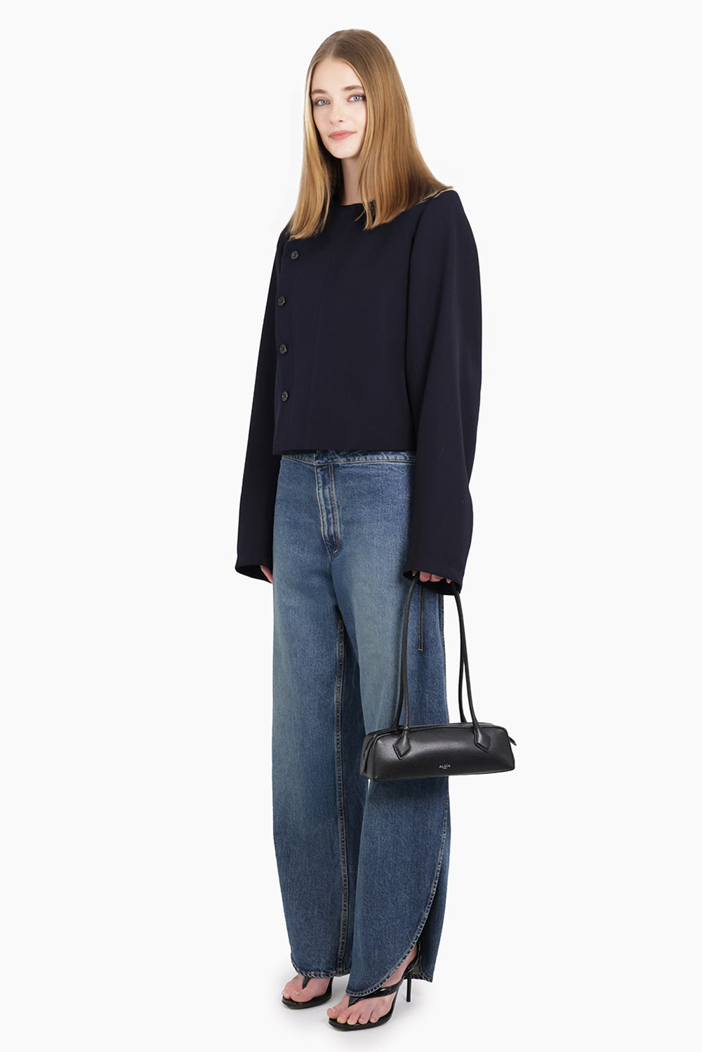 Asymmetric Button L/S Jacket | Navy