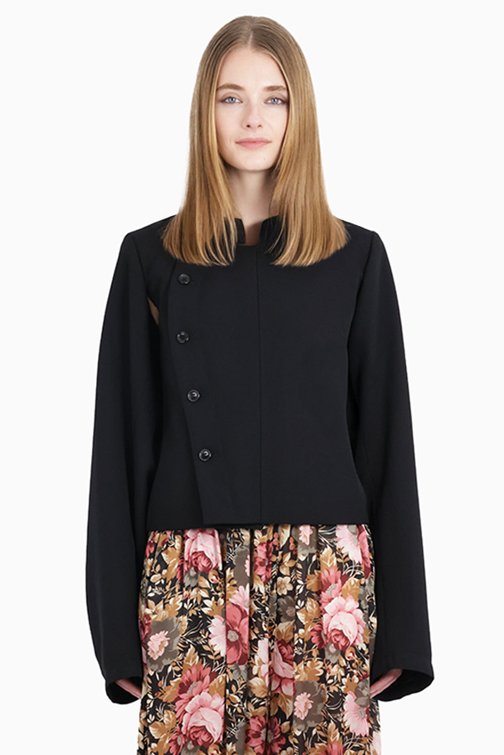 Asymmetric Button L/S Jacket | Black