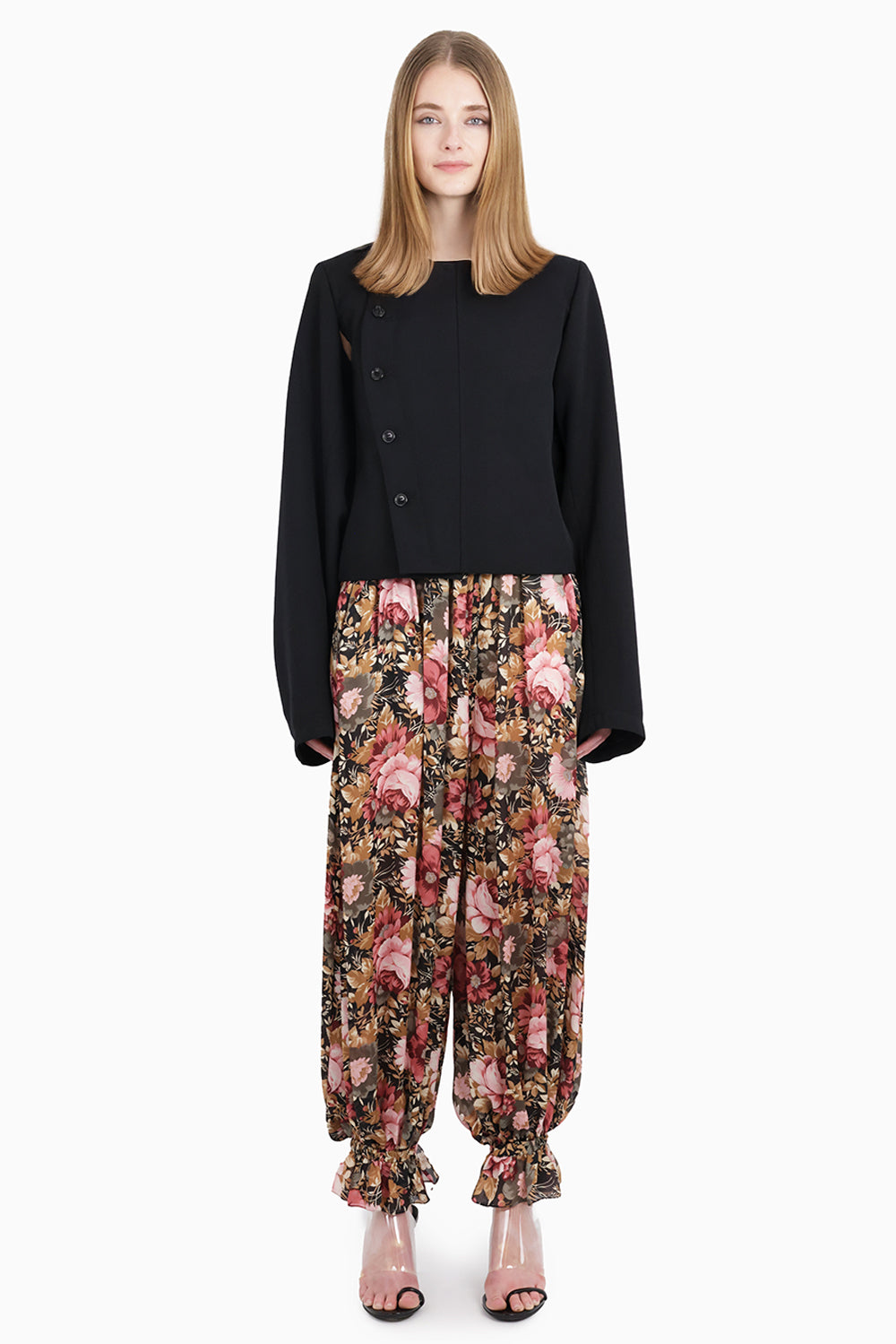 Asymmetric Button L/S Jacket | Black