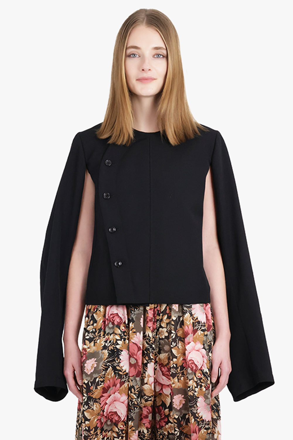 Asymmetric Button L/S Jacket | Black