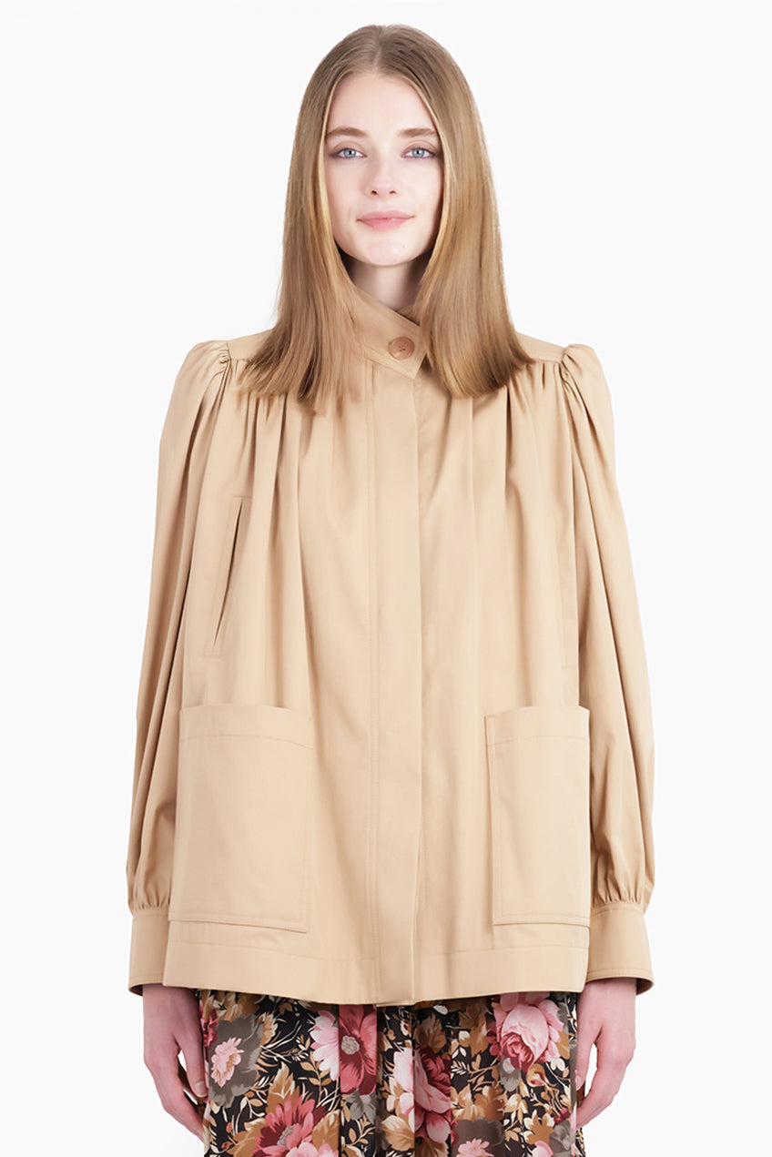 Balloon Sleeve High Neck Jacket | Soft Tan