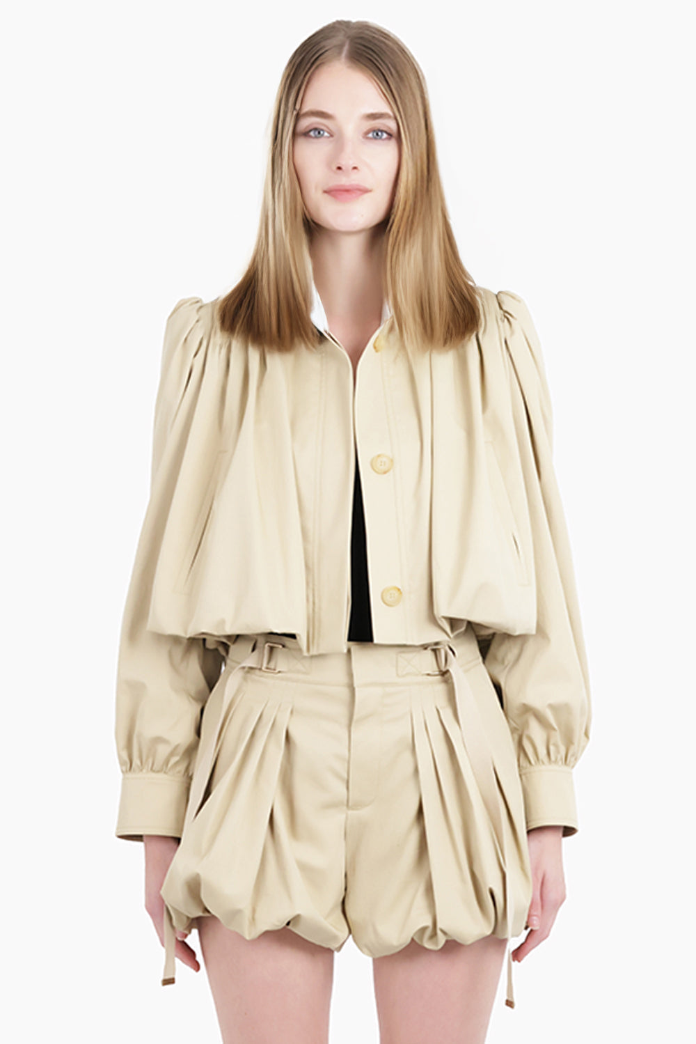 Crop Pleat L/S Jacket | Smoky Beige