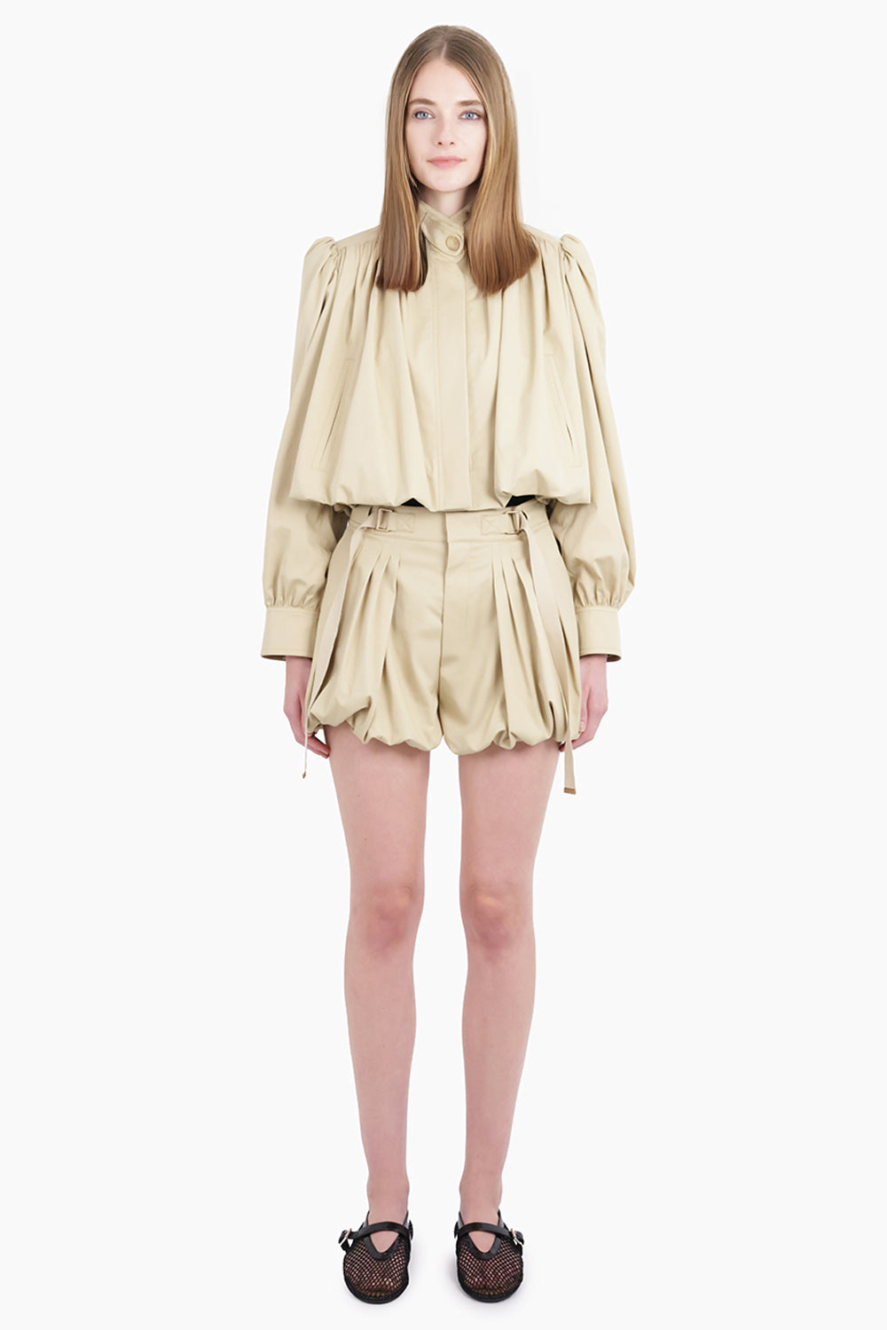 Crop Pleat L/S Jacket | Smoky Beige