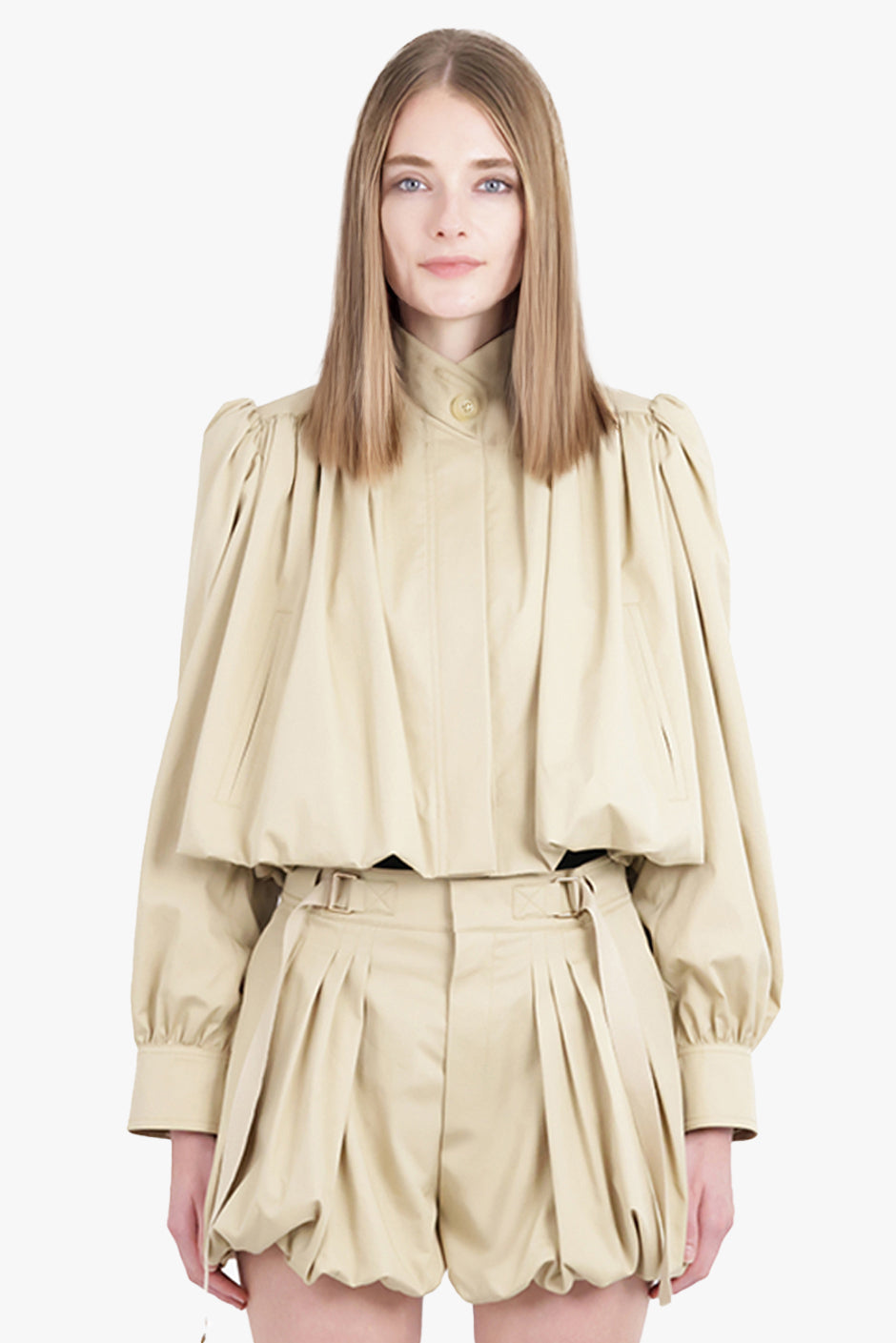 Crop Pleat L/S Jacket | Smoky Beige