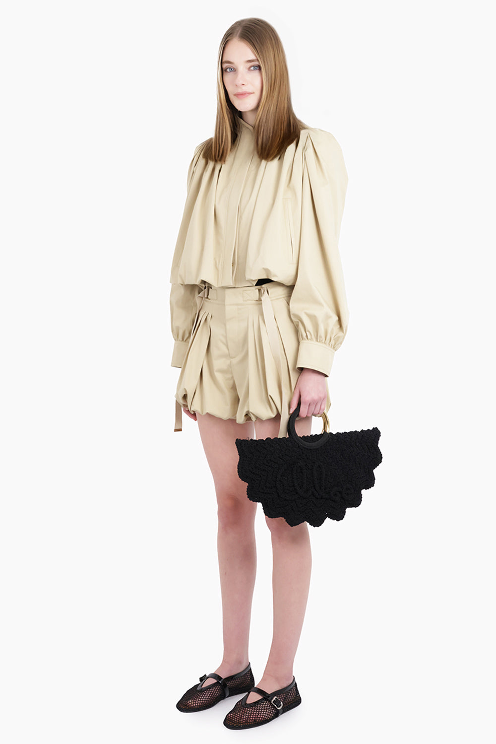 Crop Pleat L/S Jacket | Smoky Beige