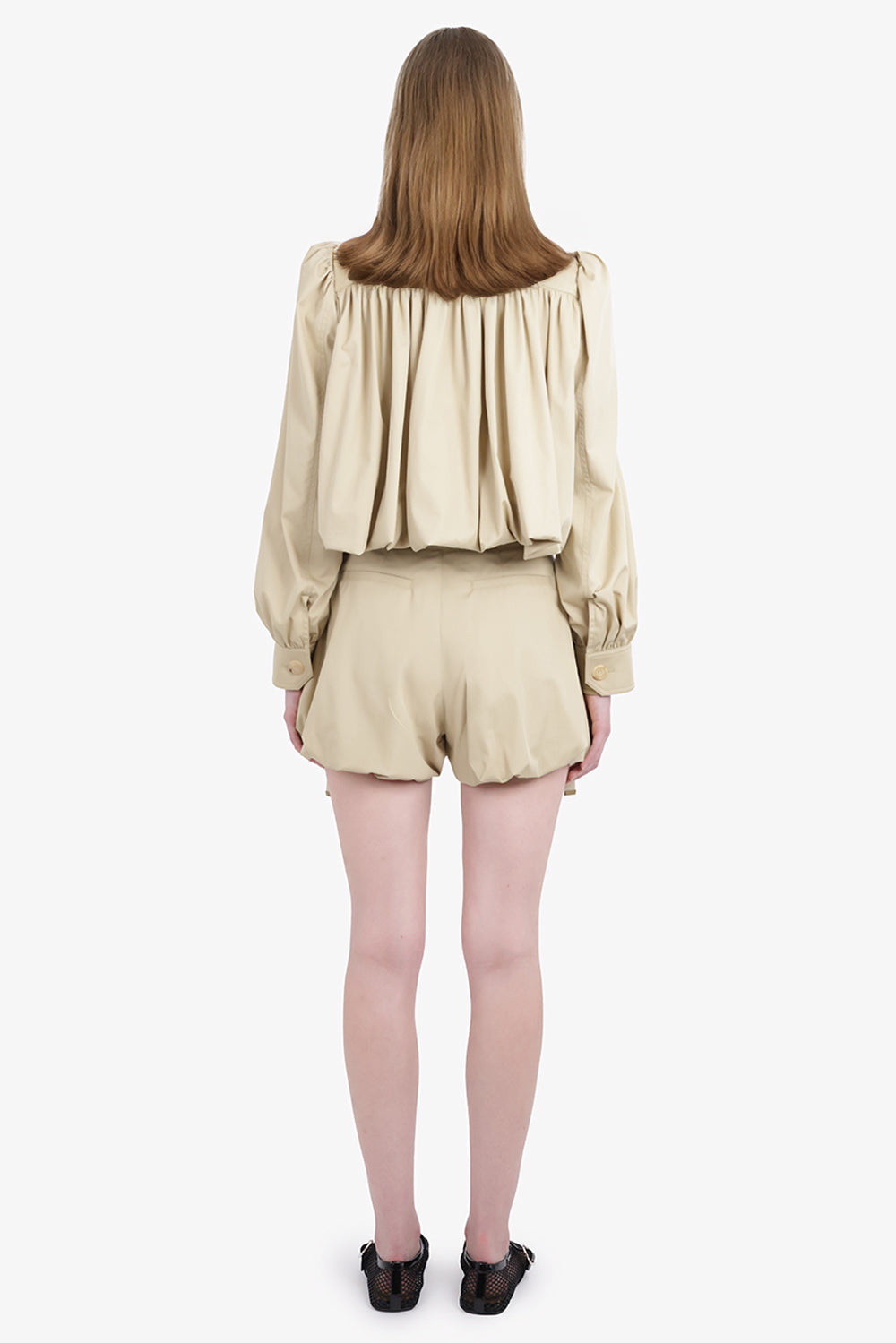Crop Pleat L/S Jacket | Smoky Beige