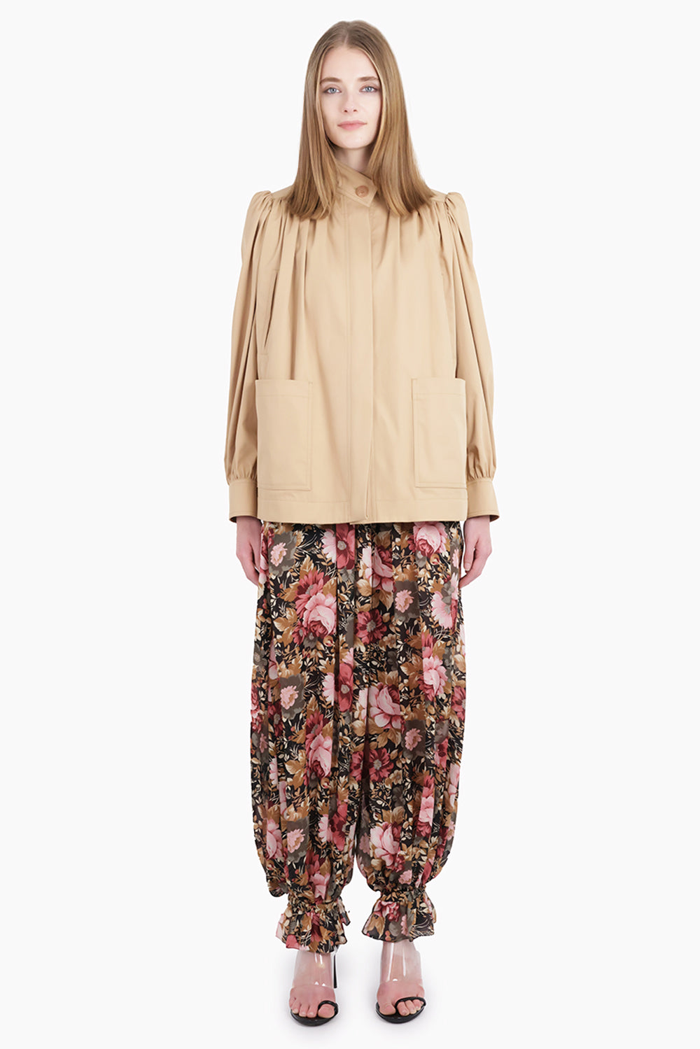 Balloon Sleeve High Neck Jacket | Soft Tan
