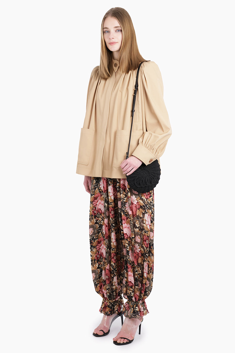 Balloon Sleeve High Neck Jacket | Soft Tan