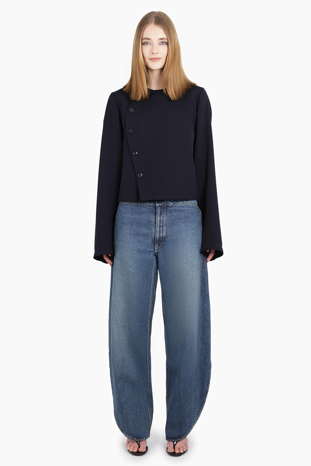 Asymmetric Button L/S Jacket | Navy