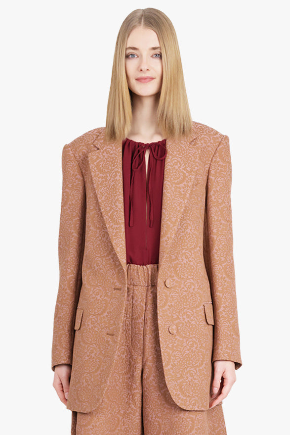 Basti Tapestry Floral Jacquard Single Breasted Jacket | Peach/Brown