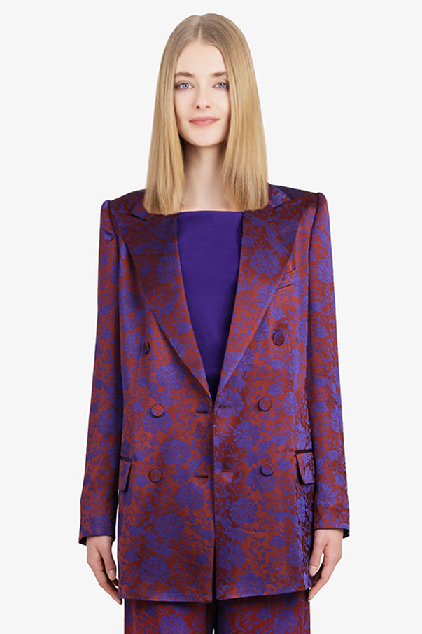 Byla Floral Jacquard Double Breasted Jacket | Burgundy/Purple