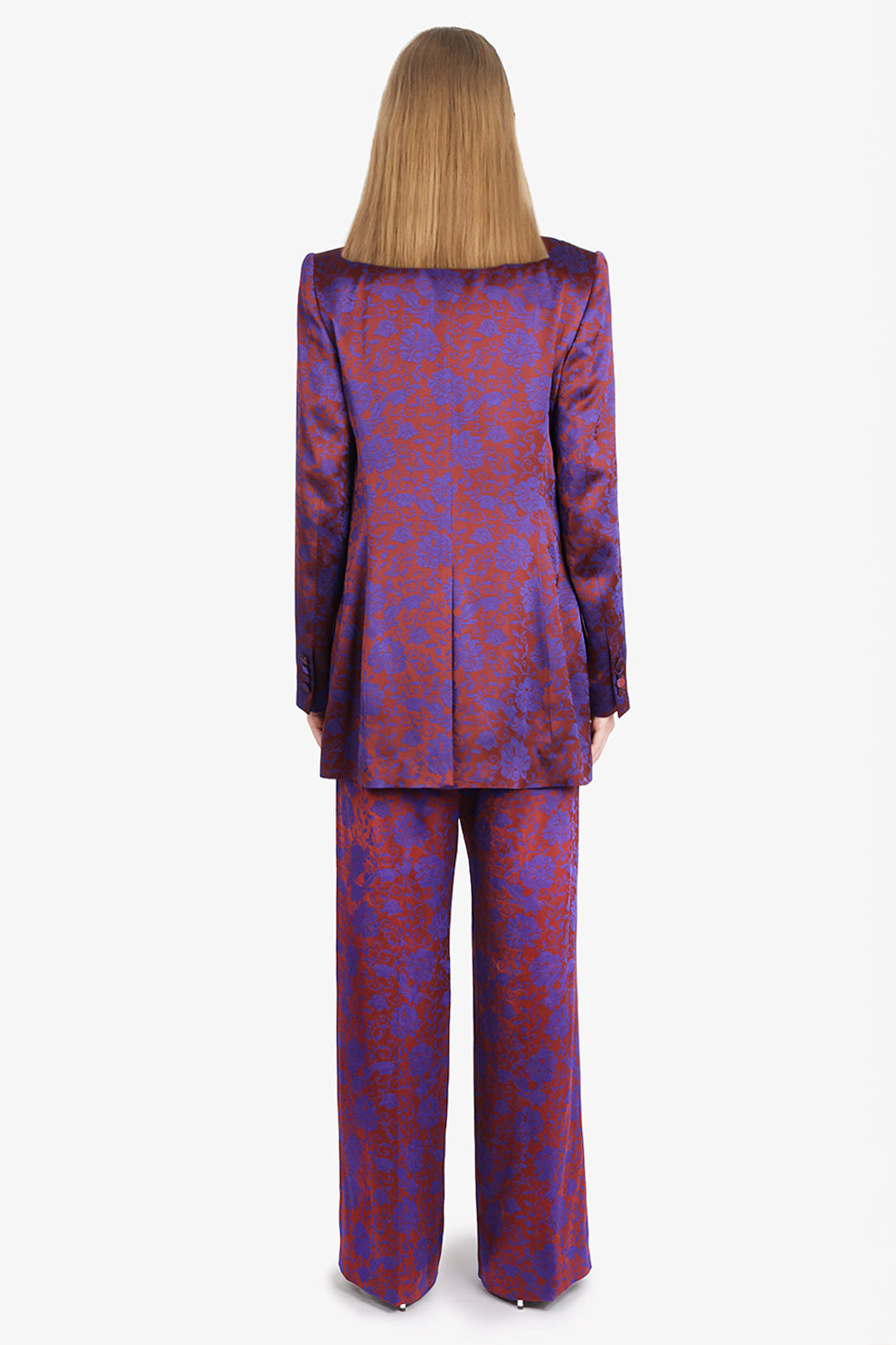 Byla Floral Jacquard Double Breasted Jacket | Burgundy/Purple