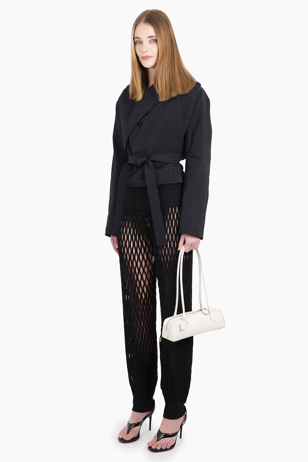 Hooded L/S Tie Waist Biker Jacket | Black