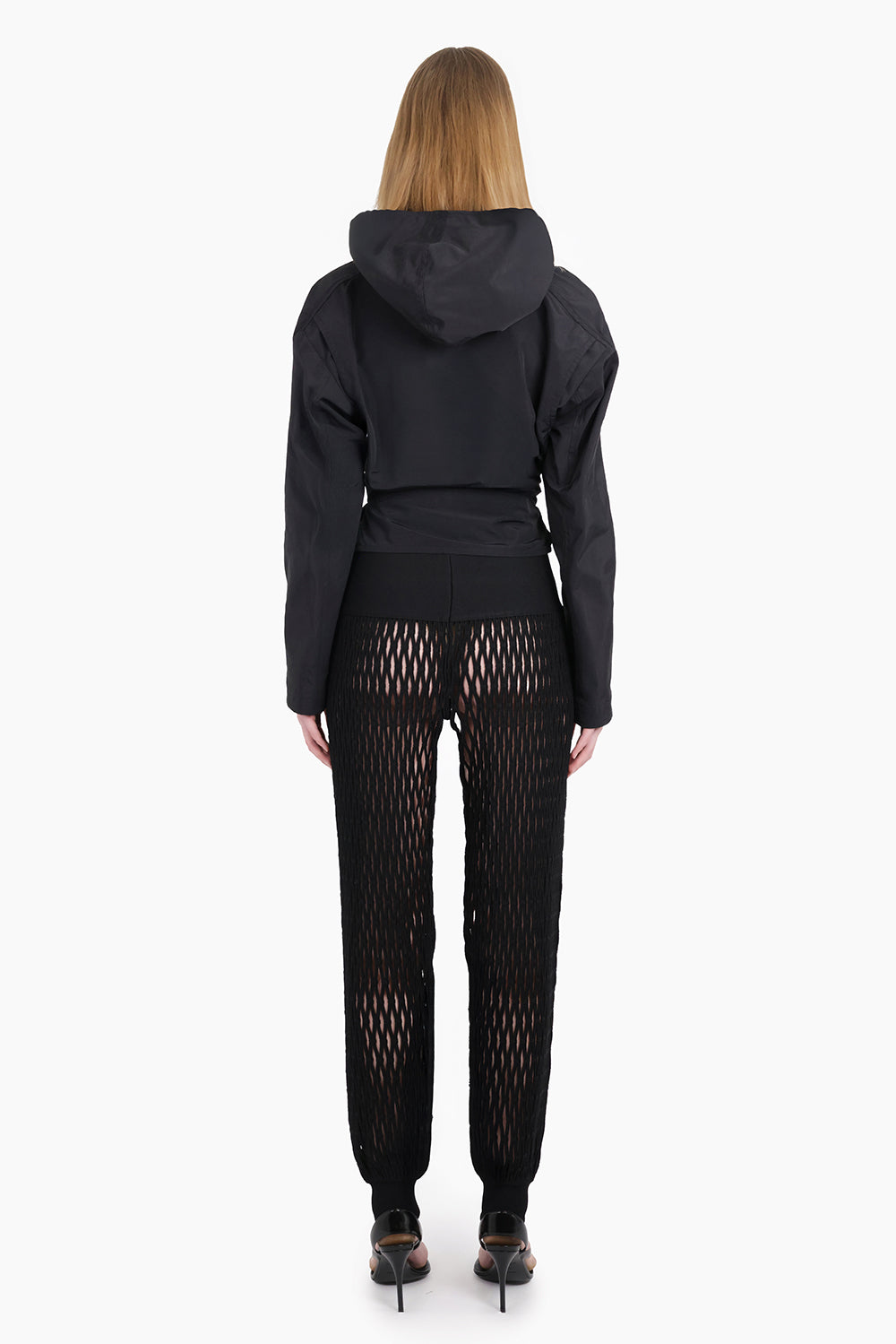 Hooded L/S Tie Waist Biker Jacket | Black